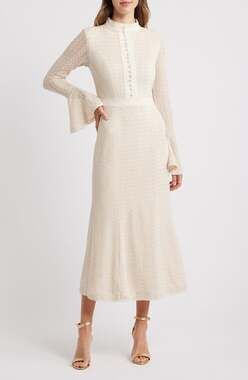 Elliatt Bella Kailee midi dress Long Sleeve Textured Knit, ivory,  size M